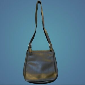 Vintage St. John’s Black Leather Crossbody Satchel bag with silver hardware